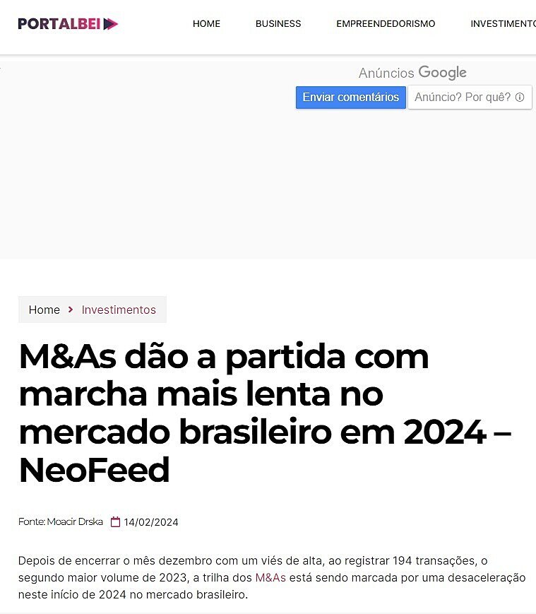 M&As dão a partida com marcha mais lenta no mercado brasileiro em 2024 – NeoFeed